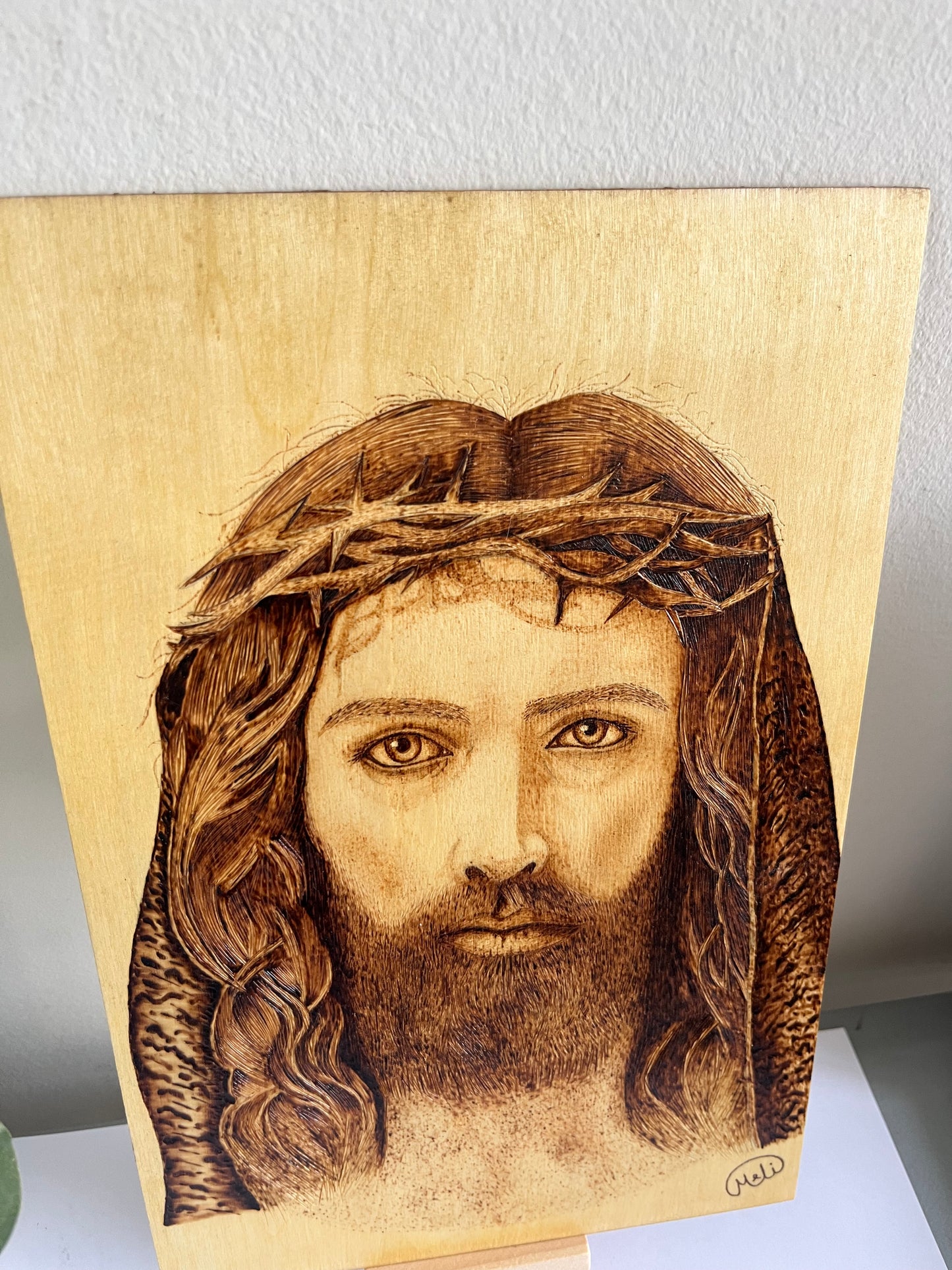 Face of Christ | Crown of Thorns | Original Pyrography on Basswood | Handmade by Rosaria