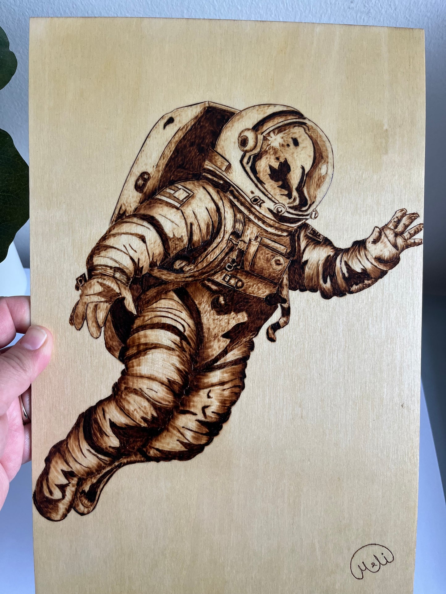 Astronaut | Original Pyrography on Basswood Panel | Handmade by Rosaria