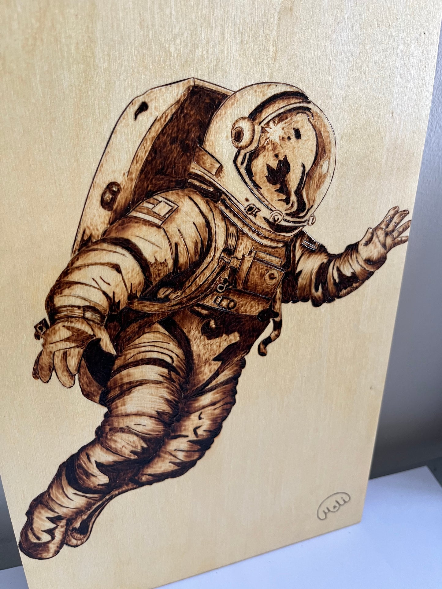 Astronaut | Original Pyrography on Basswood Panel | Handmade by Rosaria