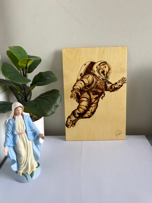 Astronaut | Original Pyrography on Basswood Panel | Handmade by Rosaria