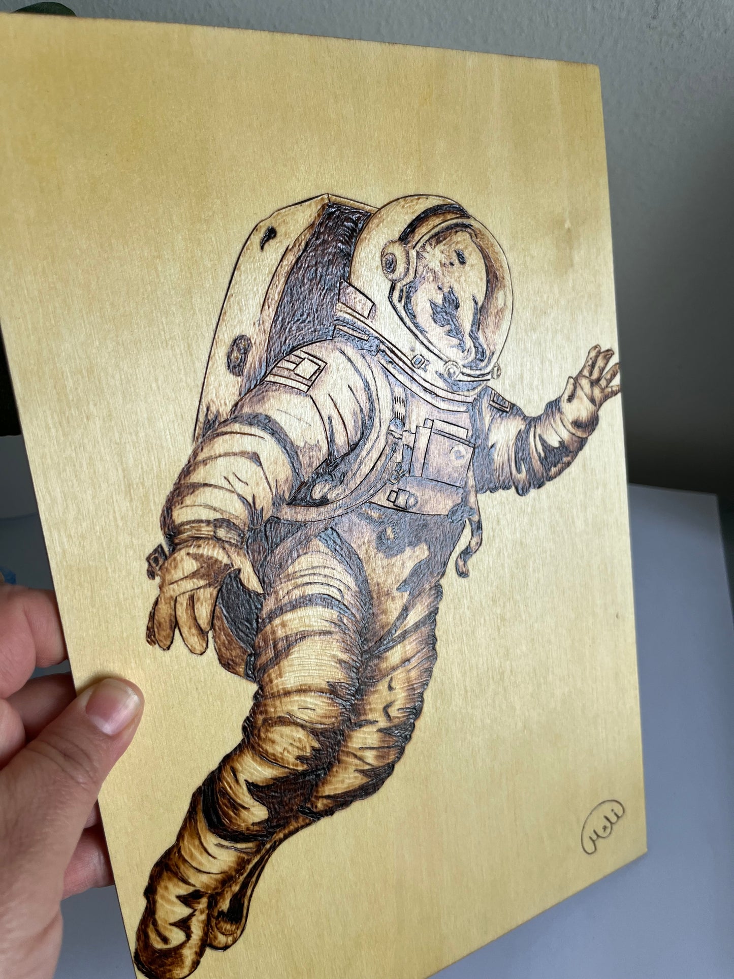 Astronaut | Original Pyrography on Basswood Panel | Handmade by Rosaria