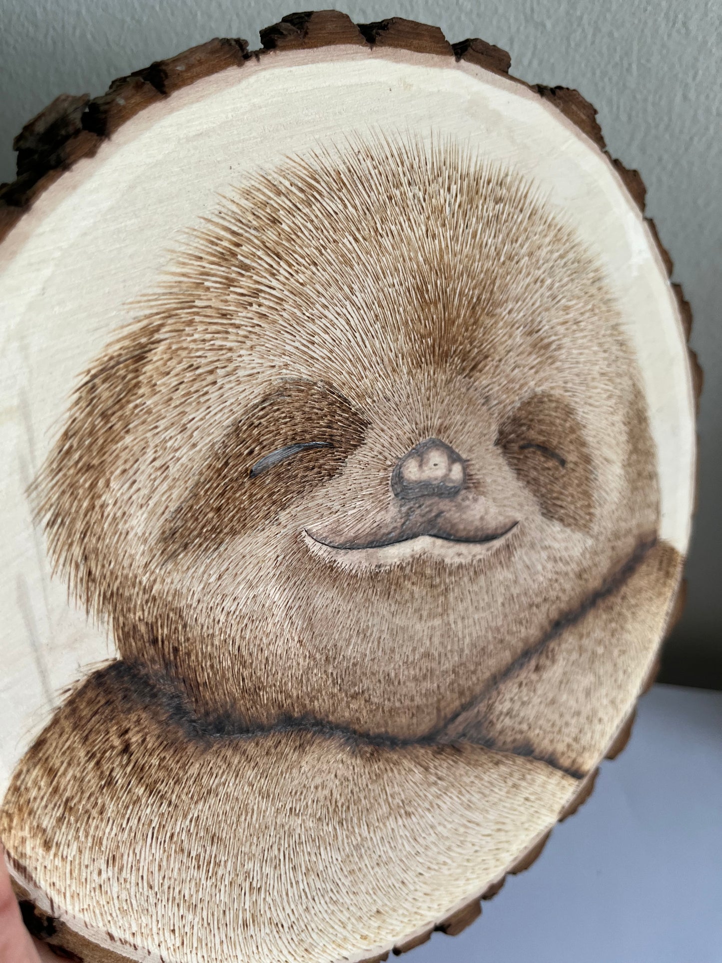 Happy Sloth | Original Pyrography on Natural Wood Slice | Handmade by Rosaria