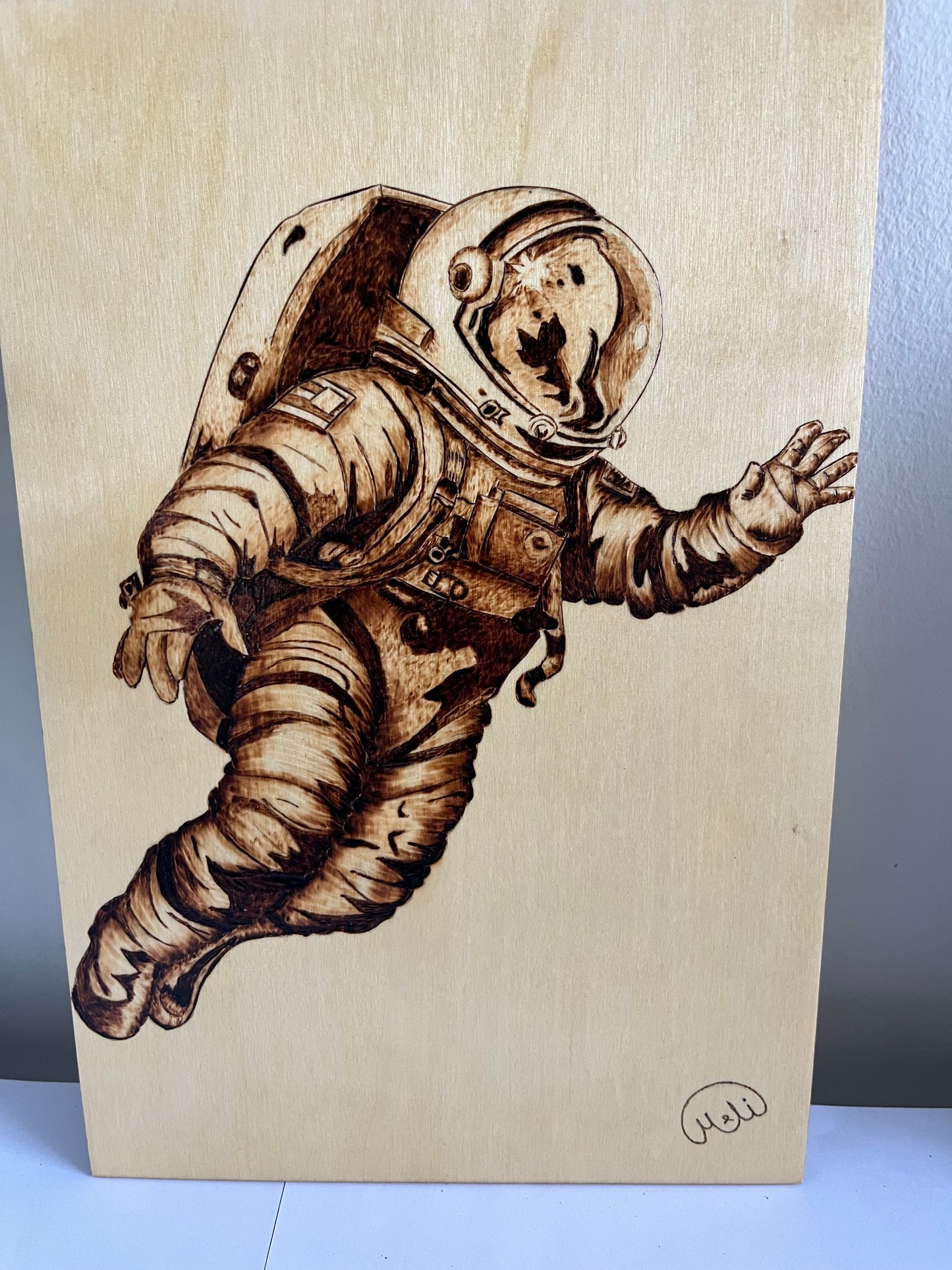 Astronaut | Original Pyrography on Basswood Panel | Handmade by Rosaria