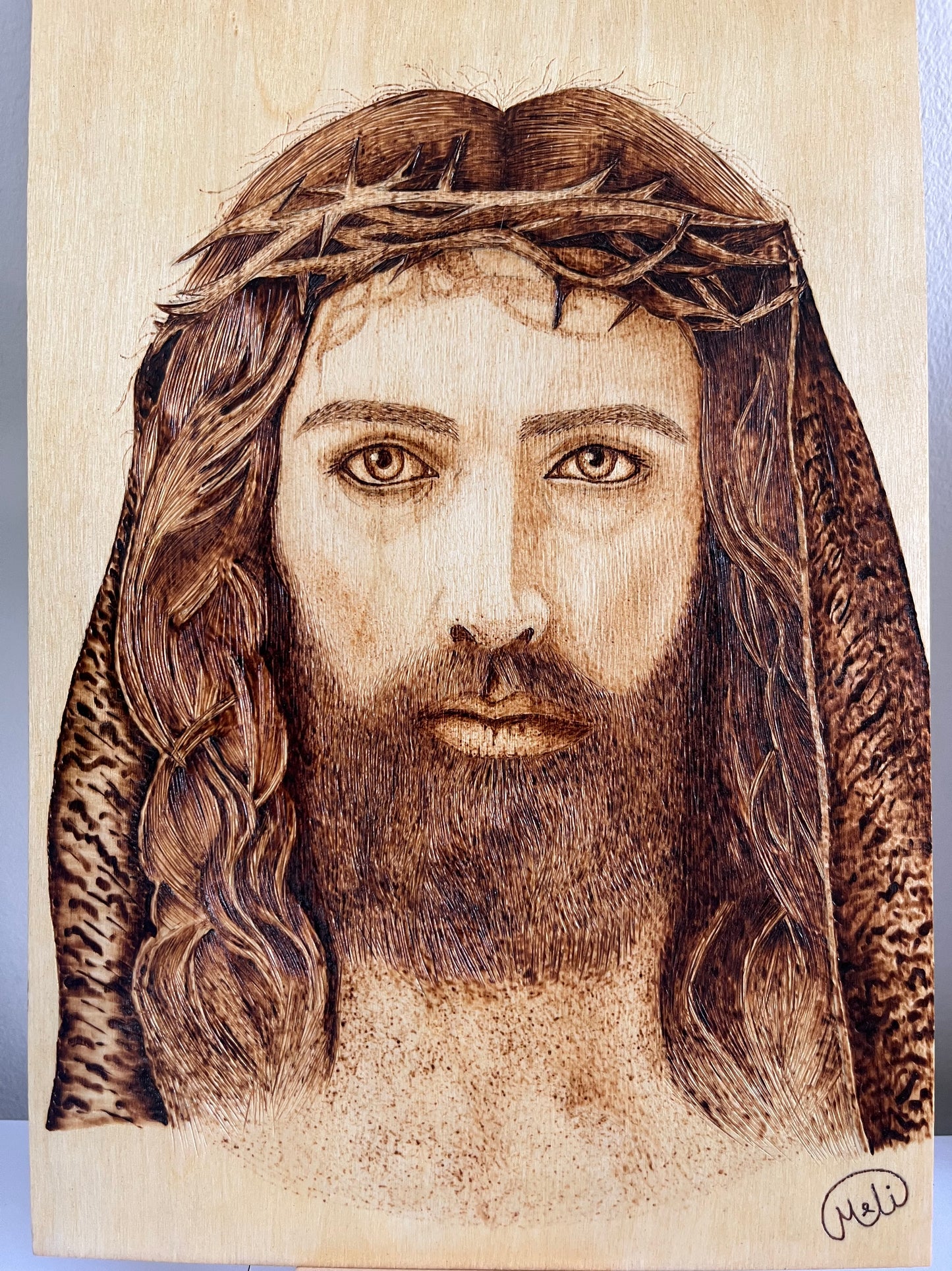 Face of Christ | Crown of Thorns | Original Pyrography on Basswood | Handmade by Rosaria