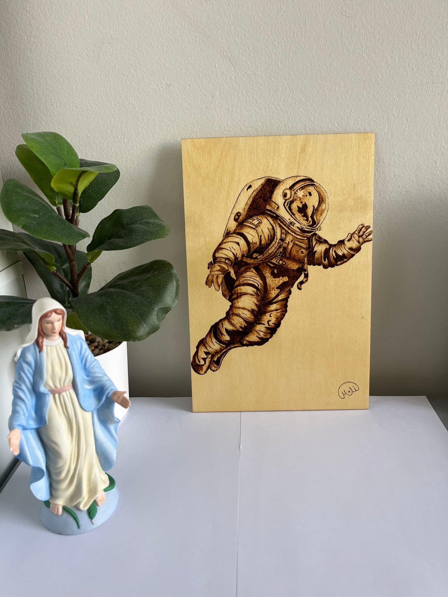 Astronaut | Original Pyrography on Basswood Panel | Handmade by Rosaria