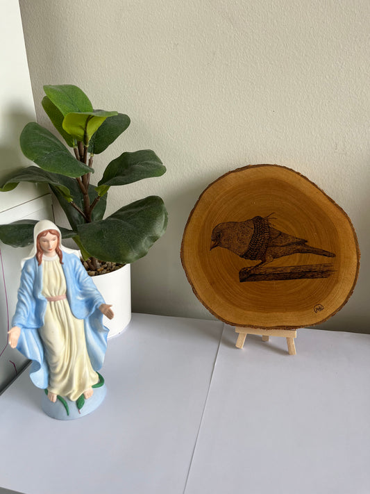 Songbird on Branch | Original Pyrography on Natural Wood Slice | Handmade by Rosaria