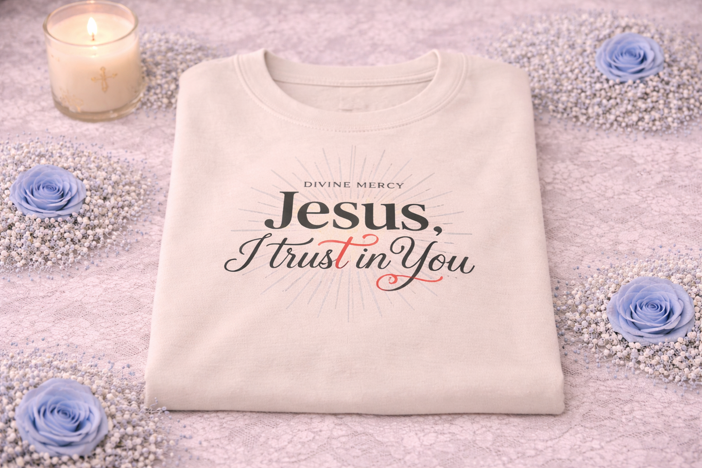 Jesus I Trust in You T-Shirt, Divine Mercy Catholic Tee, St Faustina Shirt, Catholic Gift for Her, Divine Mercy Sunday Shirt, Religious Women's Apparel
