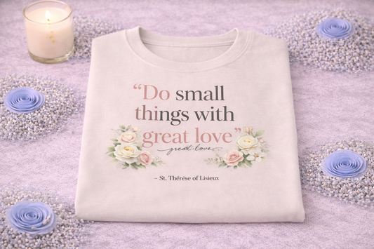 Do Small Things With Great Love T-Shirt, St Therese of Lisieux Catholic Tee, Little Flower Quote Shirt, Catholic Gift for Her, Saint Quote Apparel, Religious Women's Shirt