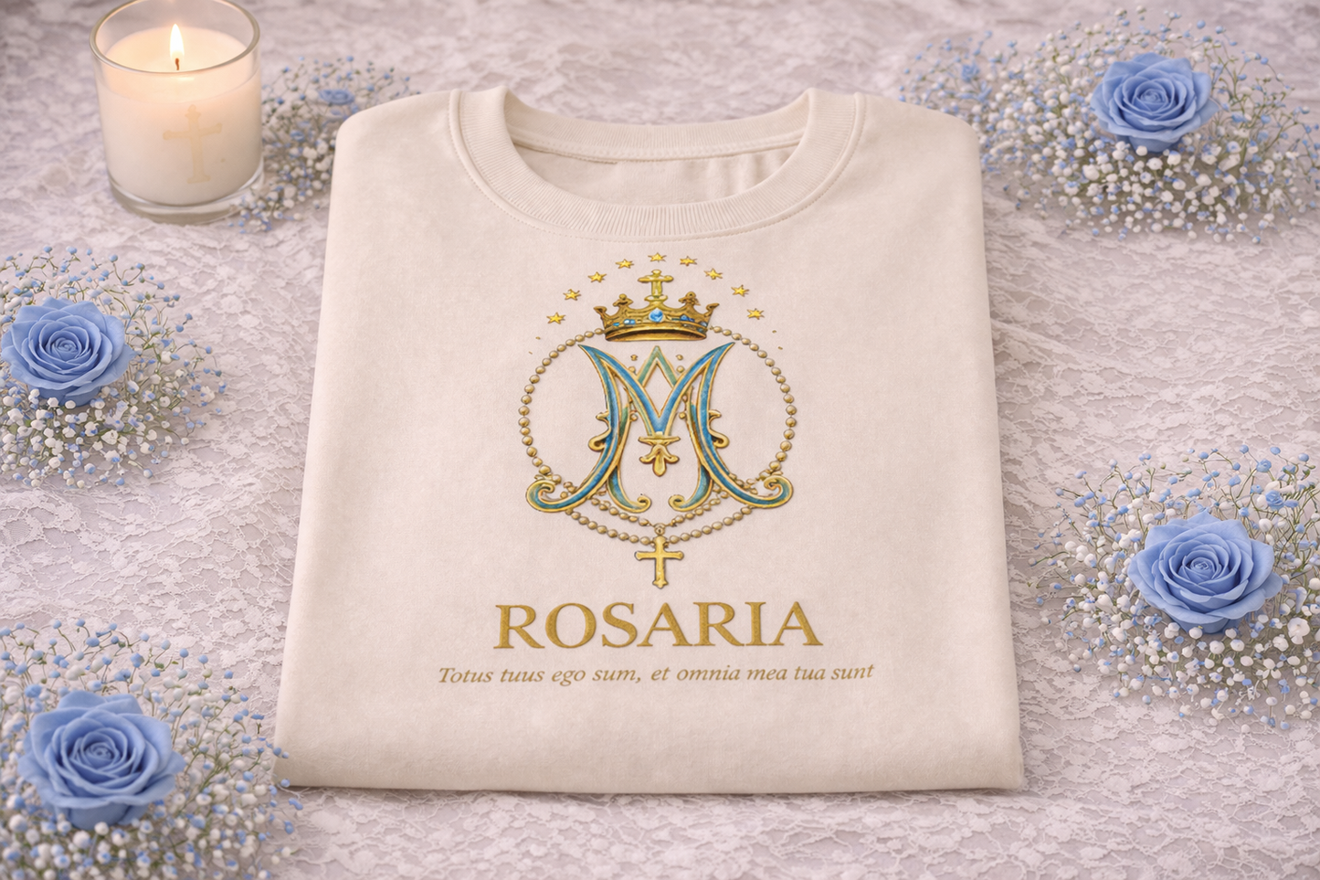 Rosaria Marian Monogram T-Shirt, Totus Tuus Catholic Tee, Latin Consecration Shirt, Traditional Catholic Gift for Her, Marian Brand Apparel, Religious Women's Shirt