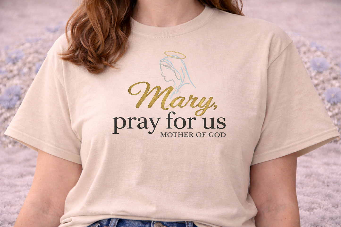 Mary Pray for Us T-Shirt, Mother of God Catholic Tee, Virgin Mary Shirt, Marian Catholic Gift for Her, Our Lady Apparel, Religious Women's Shirt