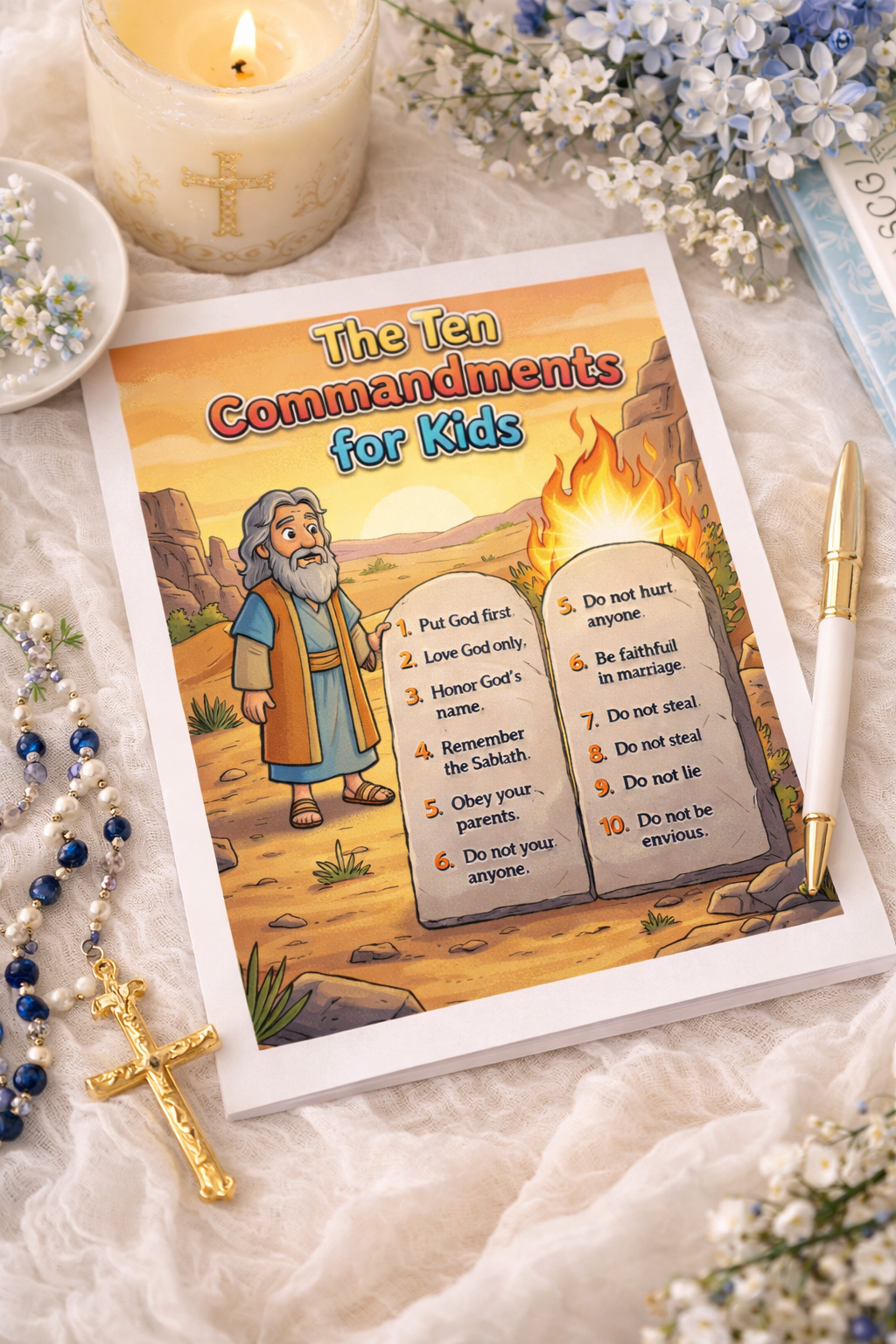 The Ten Commandments for Kids — Illustrated Printable  (PDF Digital Download)