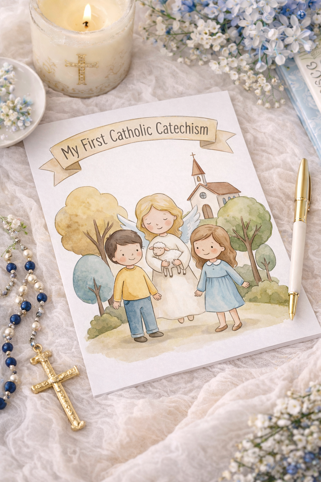 My First Catholic Catechism Book | Watercolor Illustrations, Kids Faith Learning (Digital Download)