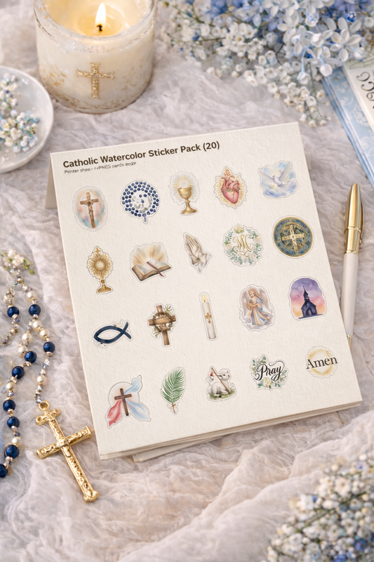 A warm, classic collection of Catholic stickers— made for planners and journaling.