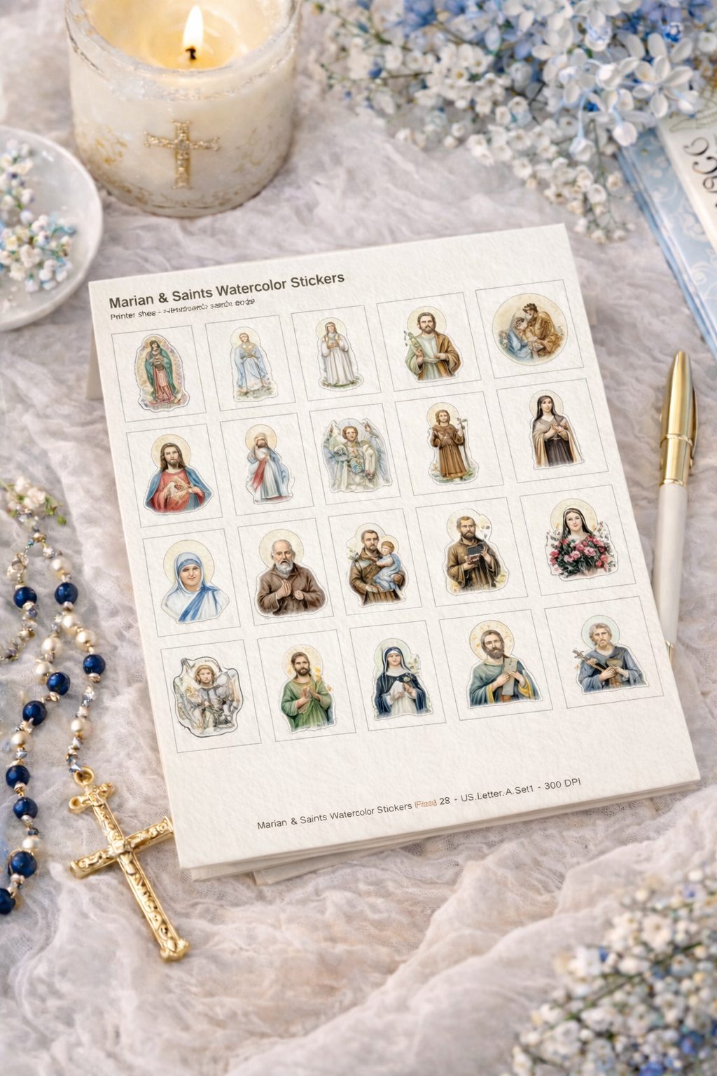 Catholic Watercolor Stickers | Marian Saints, Jesus | Bible Journaling (Digital Download)