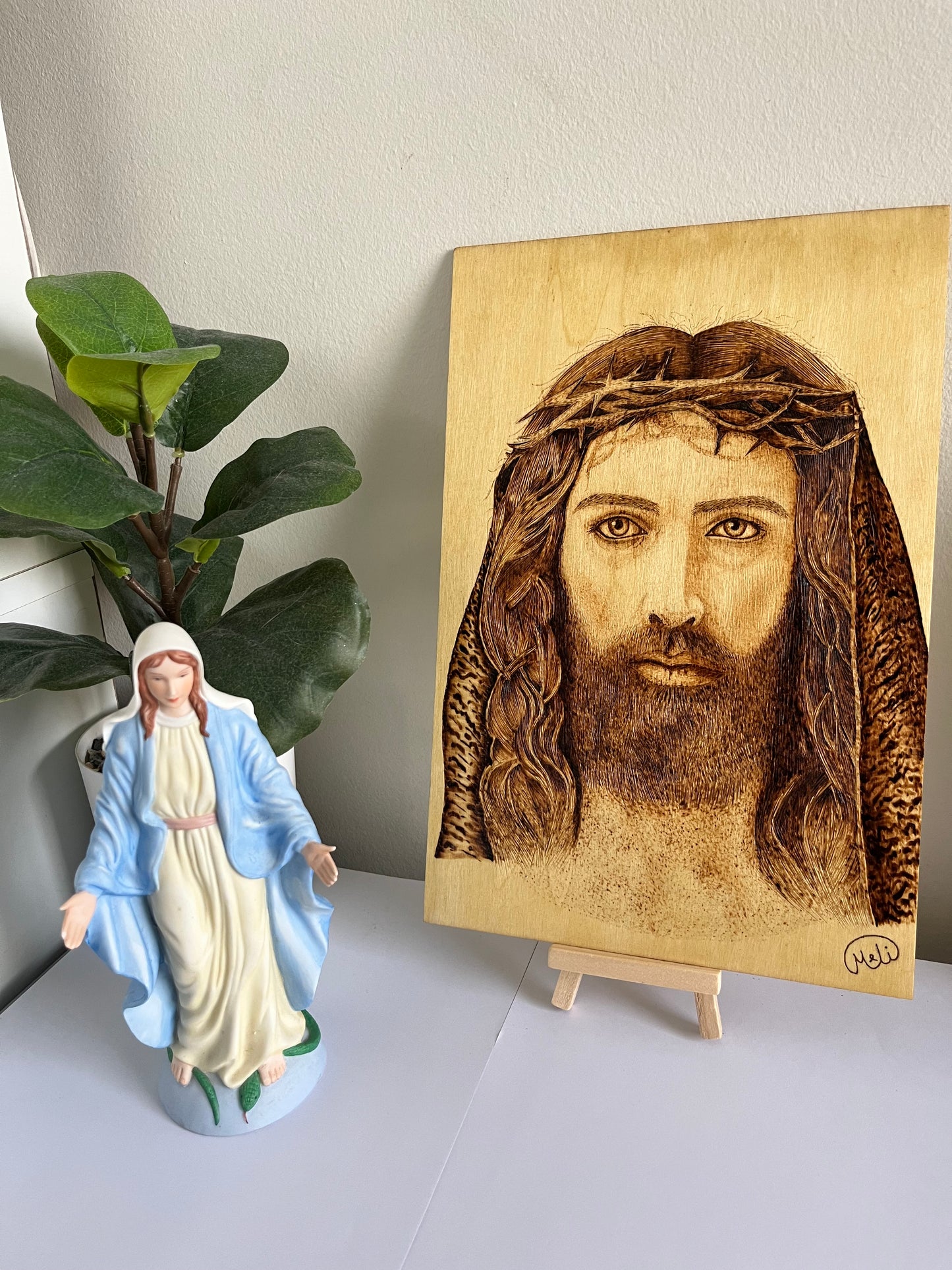Face of Christ | Crown of Thorns | Original Pyrography on Basswood | Handmade by Rosaria