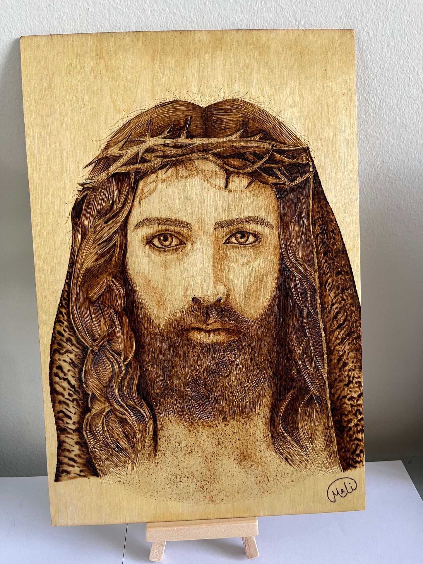 Face of Christ | Crown of Thorns | Original Pyrography on Basswood | Handmade by Rosaria