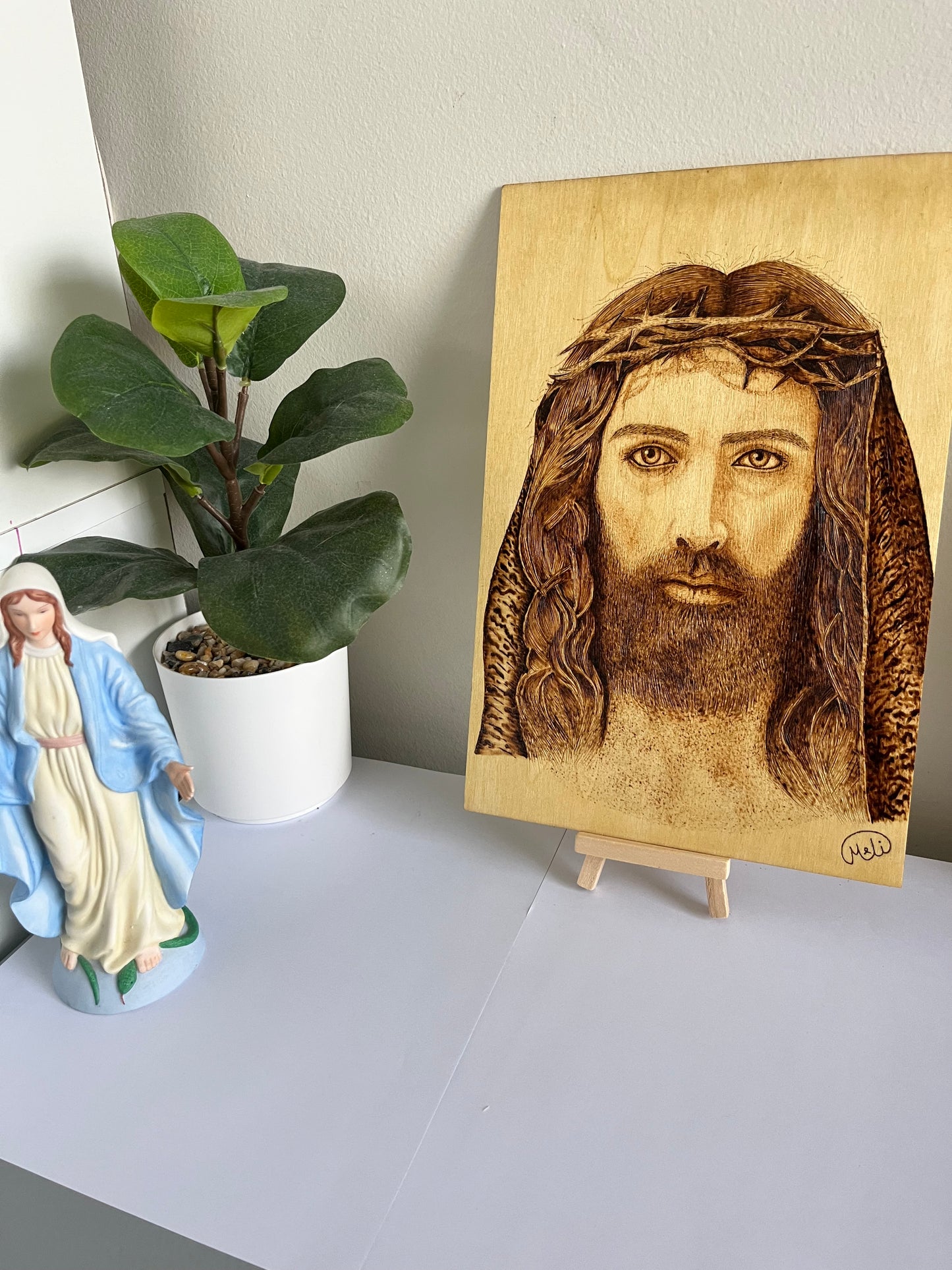 Face of Christ | Crown of Thorns | Original Pyrography on Basswood | Handmade by Rosaria