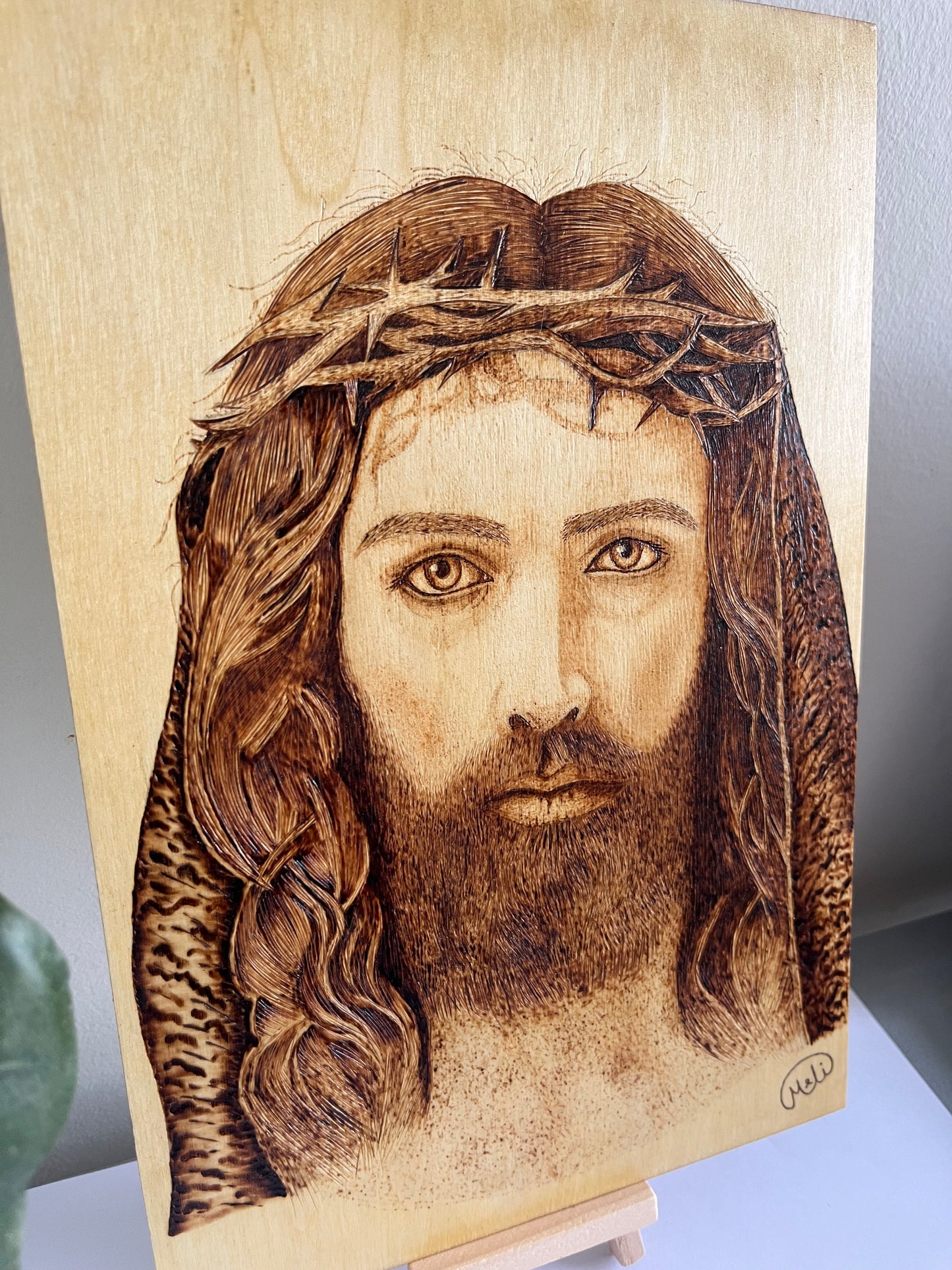 Face of Christ | Crown of Thorns | Original Pyrography on Basswood | Handmade by Rosaria