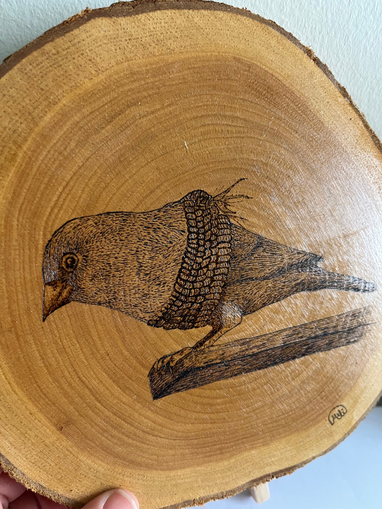 Songbird on Branch | Original Pyrography on Natural Wood Slice | Handmade by Rosaria