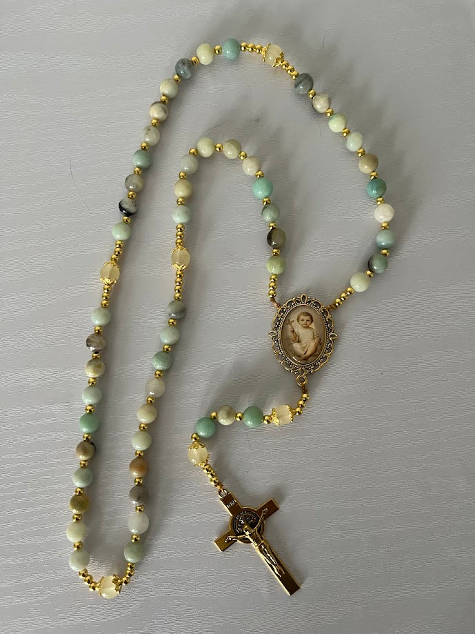 Infant Jesus Rosary | Natural Amazonite Gemstone | Gold-Tone | Handmade by Rosaria