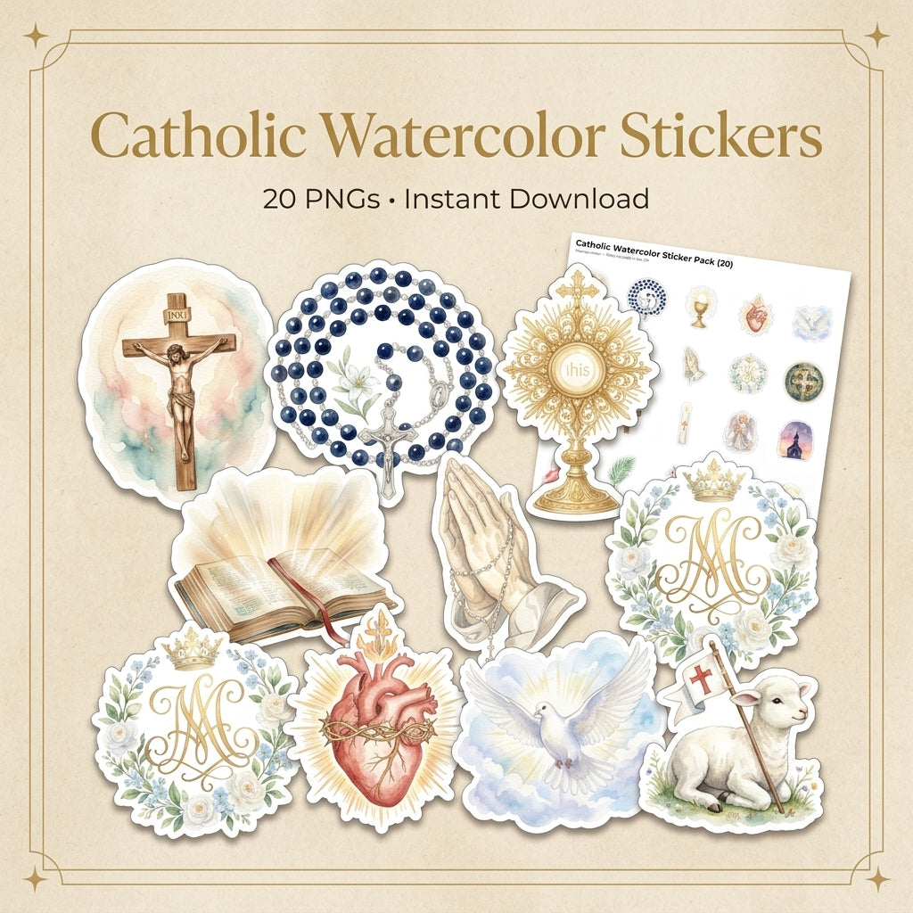 A warm, classic collection of Catholic stickers— made for planners and journaling.