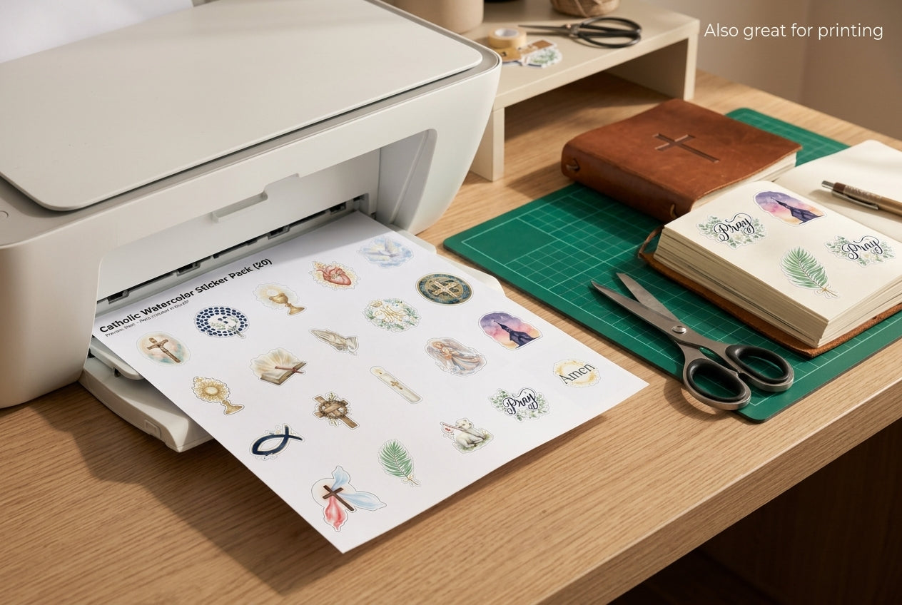 A warm, classic collection of Catholic stickers— made for planners and journaling.