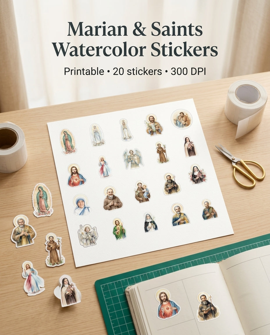 Catholic Watercolor Stickers | Marian Saints, Jesus | Bible Journaling (Digital Download)