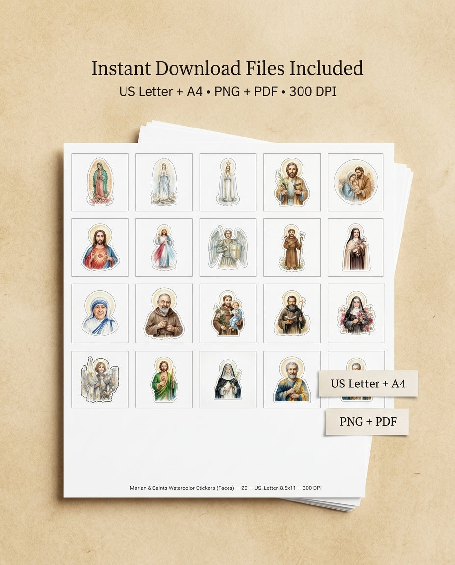 Catholic Watercolor Stickers | Marian Saints, Jesus | Bible Journaling (Digital Download)