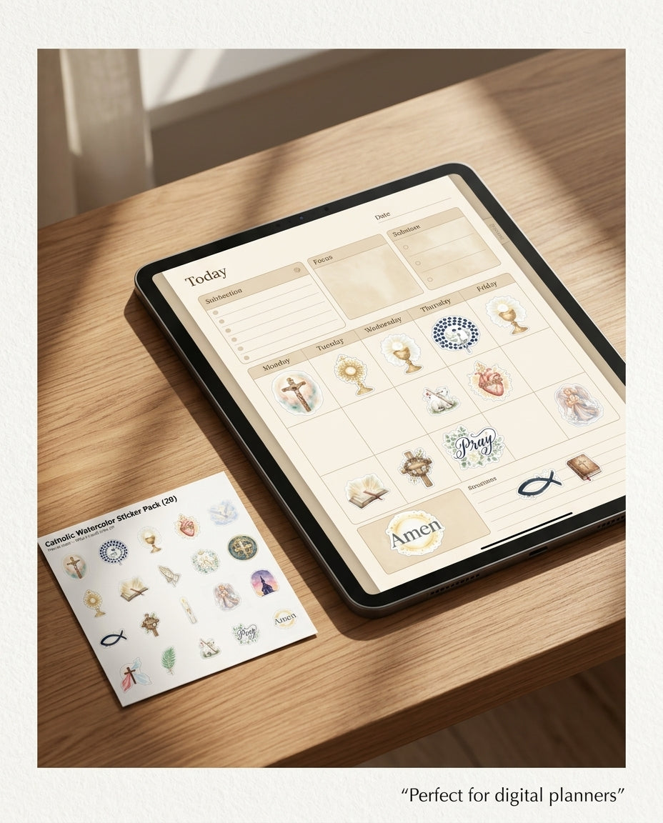 A warm, classic collection of Catholic stickers— made for planners and journaling.